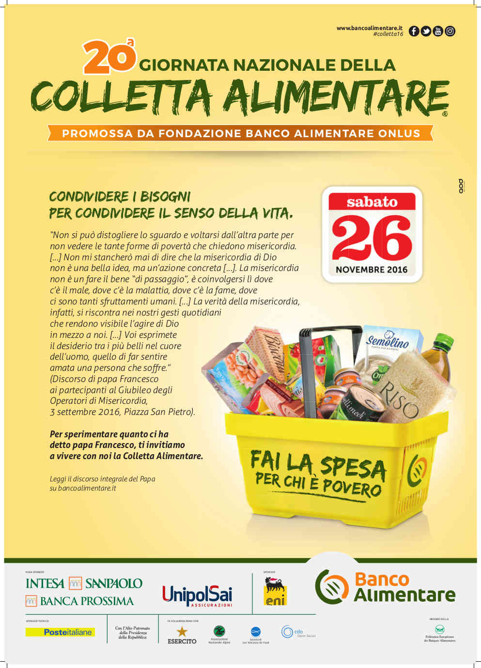 XX giornata della colletta alimentare: sabato 26 novembre